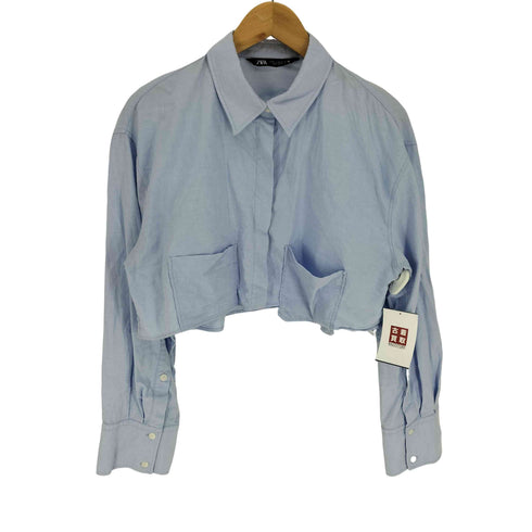 ザラ ZARA クロップド ポプリンシャツ レディース import:M