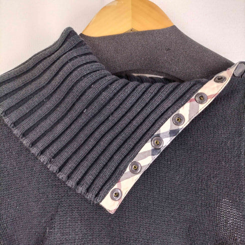 バーバリーロンドン BURBERRY LONDON イタリア製 ノバチェック スナップボタン タートルネック コットンニットベスト レディース import:S