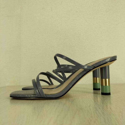 チャールズキース CHARLES & KEITH クロックエフェクト シリンドリカルヒールミュール Animal Print Blue レディース EUR:39