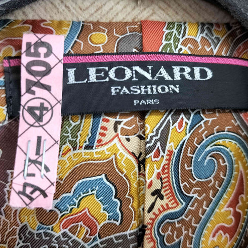 レオナール LEONARD ヘリンボーン アンゴラウール フォックスファー付きコート レディース 11AR