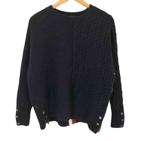イタリヤ製 Cashmere Knit ケーブル切替トリコロールサイドテープ カシミヤニットセーター メンズ