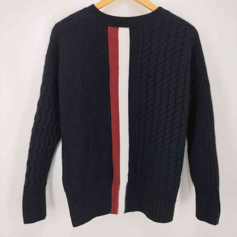 イタリヤ製 Cashmere Knit ケーブル切替トリコロールサイドテープ カシミヤニットセーター メンズ