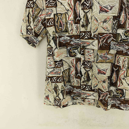 Hawaiian Flavor USA製 魚柄 アロハシャツ メンズ import:M