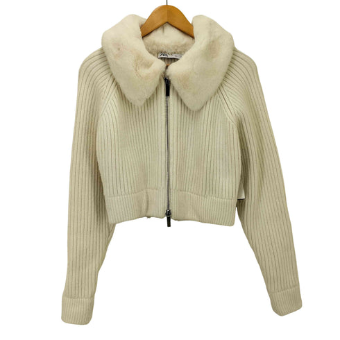 ザラ ZARA フェイクファーカラー ジップアップセーター レディース L
