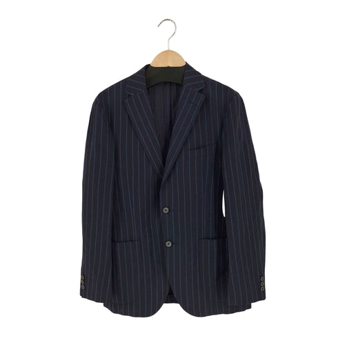 ユナイテッドアローズグリーンレーベルリラクシング UNITED ARROWS green label relaxing サマーウール混 濃紺 ストライプ リネンテーラードジャケット メンズ JPN:48