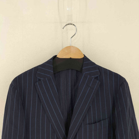 ユナイテッドアローズグリーンレーベルリラクシング UNITED ARROWS green label relaxing サマーウール混 濃紺 ストライプ リネンテーラードジャケット メンズ JPN:48