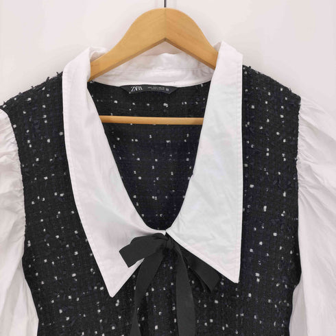 ザラ ZARA ツイード切替リボンブラウス レディース import:L