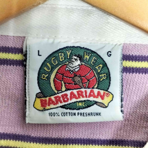 バーバリアン BARBARIAN カナダ製 バンドカラー ボーダー ラガーシャツ メンズ import:L