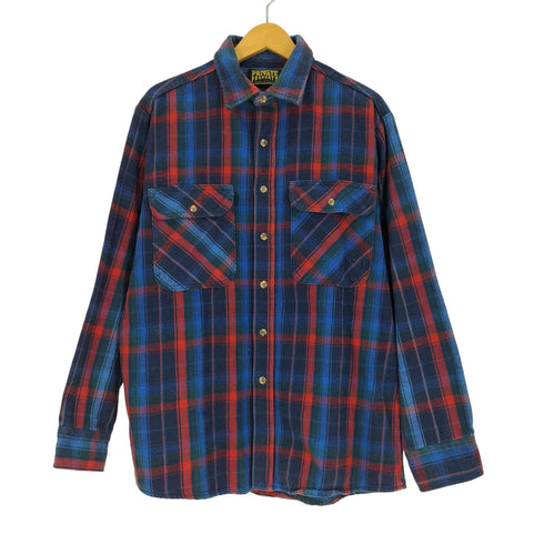 70-80S PRIVATE PROPERTY USA製 タータンチェック フラップポケット フランネルシャツ ネルシャツ メンズ import:L