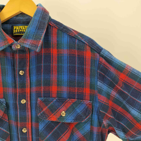 70-80S PRIVATE PROPERTY USA製 タータンチェック フラップポケット フランネルシャツ ネルシャツ メンズ import:L