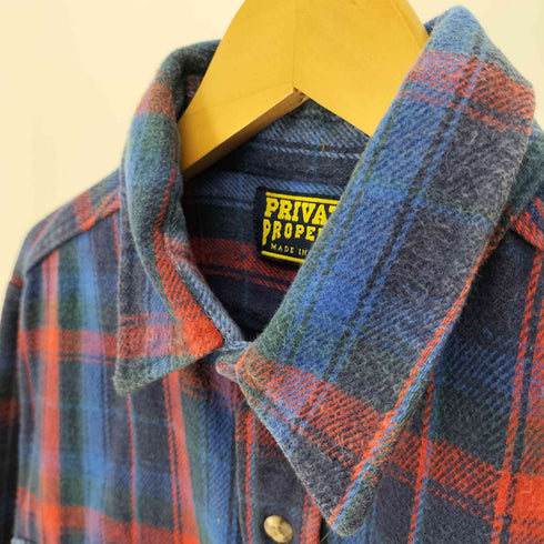70-80S PRIVATE PROPERTY USA製 タータンチェック フラップポケット フランネルシャツ ネルシャツ メンズ import:L