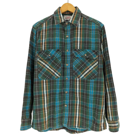 80-90S PRIVATE PROPERTY USA製 タータンチェック フラップポケット フランネルシャツ ネルシャツ メンズ import:M