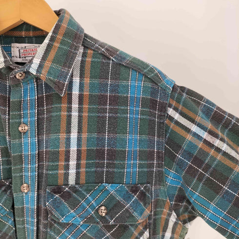 80-90S PRIVATE PROPERTY USA製 タータンチェック フラップポケット フランネルシャツ ネルシャツ メンズ import:M