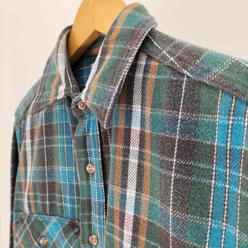 80-90S PRIVATE PROPERTY USA製 タータンチェック フラップポケット フランネルシャツ ネルシャツ メンズ import:M