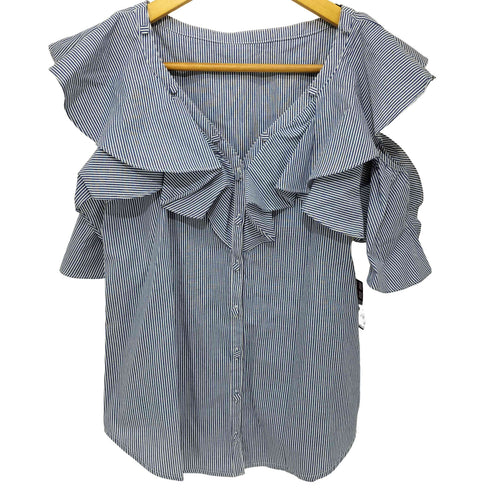 エステラケー Estella.K Cold Shoulder Stripe Blouse コールドショルダーストライプ半袖ブラウス レディース FREE