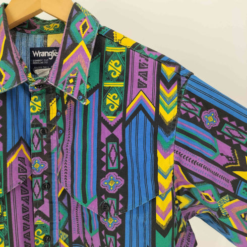 ラングラー Wrangler 80-90S メキシコ製 COWBOY CUT REGULAR FIT 襟芯 ネイティブ柄 総柄 L/S シャツ メンズ 16 1/2-35