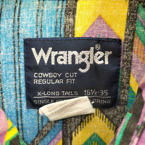 ラングラー Wrangler 80-90S メキシコ製 COWBOY CUT REGULAR FIT 襟芯 ネイティブ柄 総柄 L/S シャツ メンズ 16 1/2-35