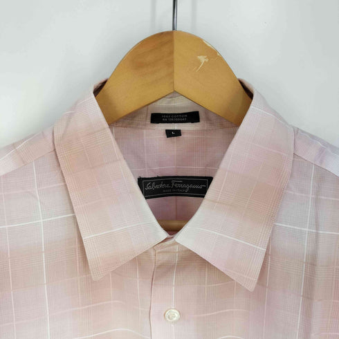 サルヴァトーレフェラガモ Salvatore Ferragamo イタリア製 チェック コットン レギュラーカラーシャツ メンズ import:L