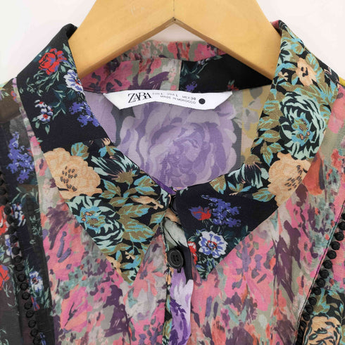 ザラ ZARA フラワーシフォンシャツワンピース レディース import:L