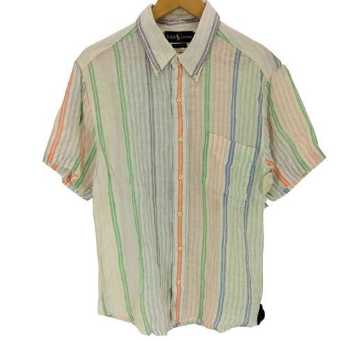 ラルフローレン RALPH LAUREN リネン100 ストライプ半袖シャツ メンズ import:XL