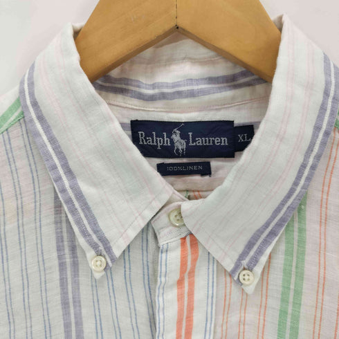ラルフローレン RALPH LAUREN リネン100 ストライプ半袖シャツ メンズ import:XL