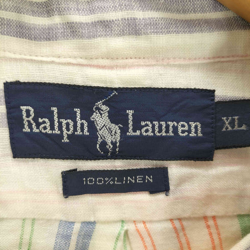 ラルフローレン RALPH LAUREN リネン100 ストライプ半袖シャツ メンズ import:XL