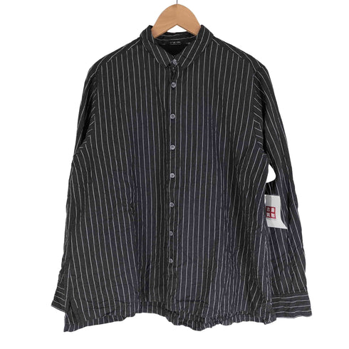 パドカレ pas de calais リネン混 ストライプ柄長袖シャツ シワ加工 レディース 36