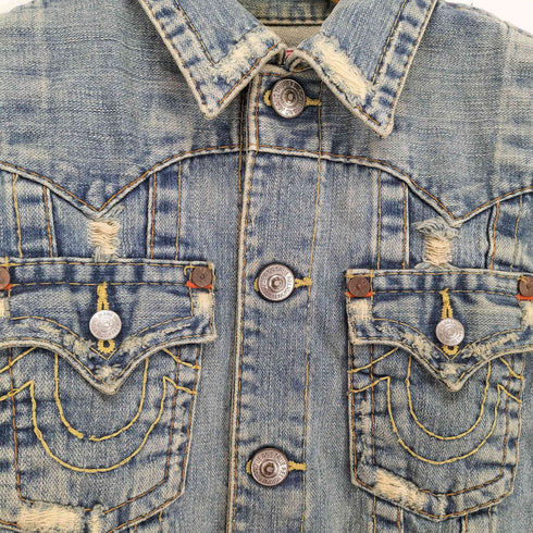 トゥルーレリジョン TRUE RELIGION ダメージデニムトラッカージャケット レディース JPN:XL