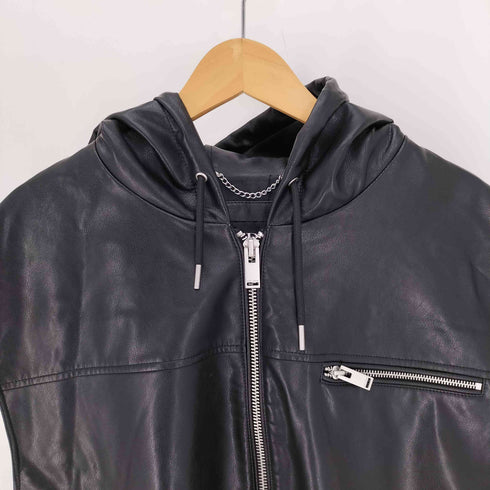 ザラ ZARA フェイクレザー ノースリーブ ジップパーカー ジャケット メンズ import:M