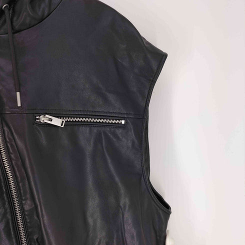 ザラ ZARA フェイクレザー ノースリーブ ジップパーカー ジャケット メンズ import:M