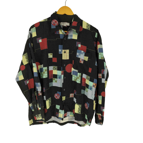 HAAG GENTS 総柄 L/Sレーヨンシャツ 開襟 ボックスシルエット メンズ US:40