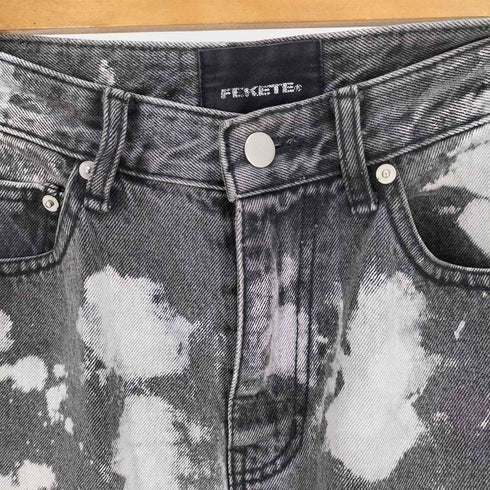 フェケテ FEKETE TIE-DYE WASHED HIGH WAIST WIDE LONG DENIM PANTS ブリーチ 加工 ブラック デニム パンツ レディース JPN:M
