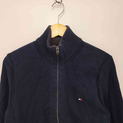 トミーヒルフィガー TOMMY HILFIGER ロゴ刺繍 ジップアップ ニットカーディガン ドライバーズニット メンズ import:L