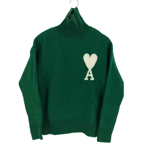 アミアレクサンドルマテュッシ AMI ALEXANDRE MATTIUSSI GREEN Wool turtleneck sweater with logo メンズ