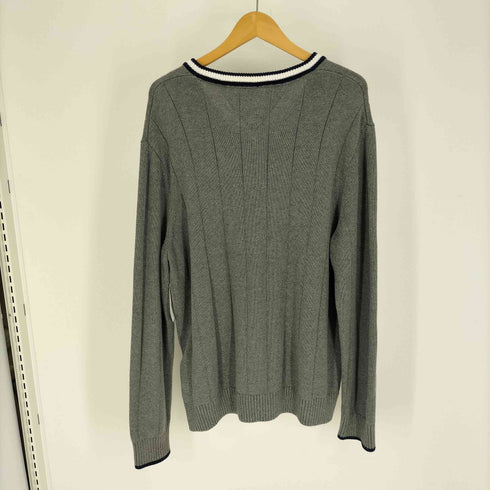 トミーヒルフィガー TOMMY HILFIGER ロゴ刺繍 リブライン Vネック コットン チルデン ニット セーター メンズ import:XL