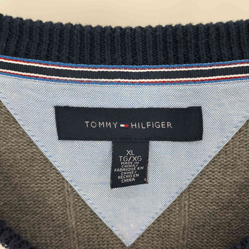 トミーヒルフィガー TOMMY HILFIGER ロゴ刺繍 リブライン Vネック コットン チルデン ニット セーター メンズ import:XL