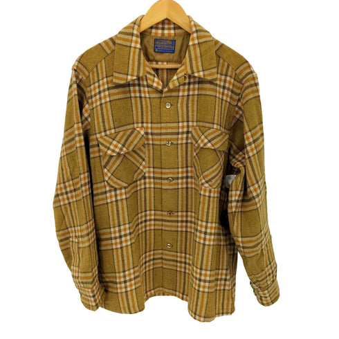 ペンドルトン PENDLETON 60S MADE IN USA ウールチェックオープンカラーシャツ 両フラップ 好配色 メンズ import:L