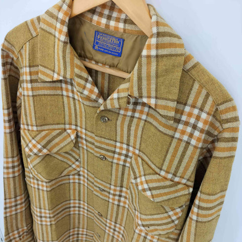 ペンドルトン PENDLETON 60S MADE IN USA ウールチェックオープンカラーシャツ 両フラップ 好配色 メンズ import:L