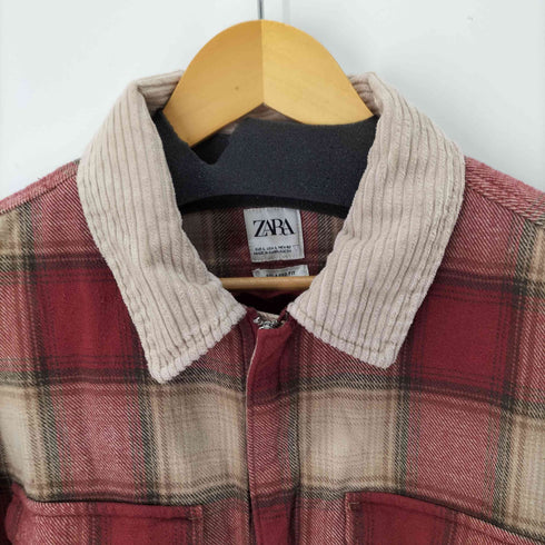 ザラ ZARA ジップアップチェックブルゾン 襟コーデュロイ フラップポケット メンズ JPN:L