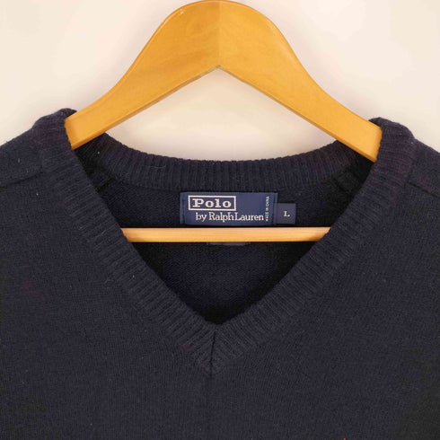 ポロバイラルフローレン Polo by RALPH LAUREN LAMBSWOOL ポニー刺繍 Vネック ラムウールニット メンズ import:L