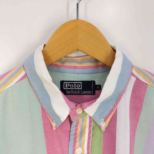 ポロバイラルフローレン Polo by RALPH LAUREN ポニー刺繍 マルチカラー ランダムストライプ ボタンダウンシャツ メンズ import:L