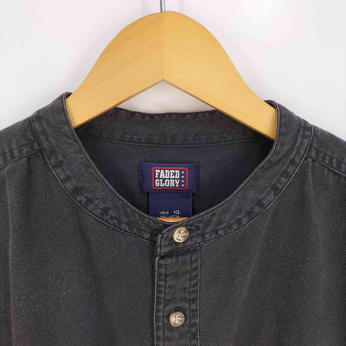 フェイデッドグローリー FADED GLORY 2ポケット バンドカラー ブラックデニムシャツ メンズ import:XL