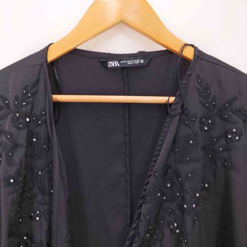 ザラ ZARA 花刺繍フリンジデザインブラウス レディース M