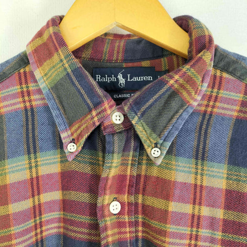 ラルフローレン RALPH LAUREN CLASSIC FIT ポニー刺繍 チェック柄ボタンダウンネルシャツ メンズ import:L