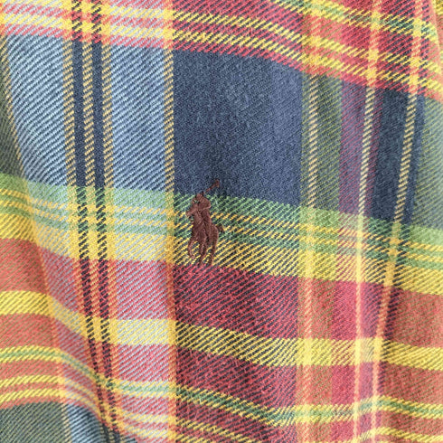 ラルフローレン RALPH LAUREN CLASSIC FIT ポニー刺繍 チェック柄ボタンダウンネルシャツ メンズ import:L