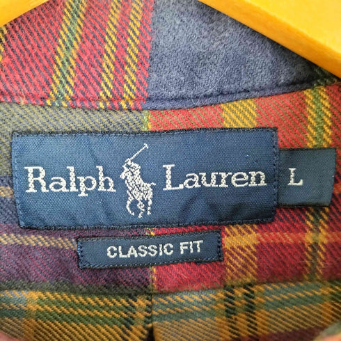 ラルフローレン RALPH LAUREN CLASSIC FIT ポニー刺繍 チェック柄ボタンダウンネルシャツ メンズ import:L