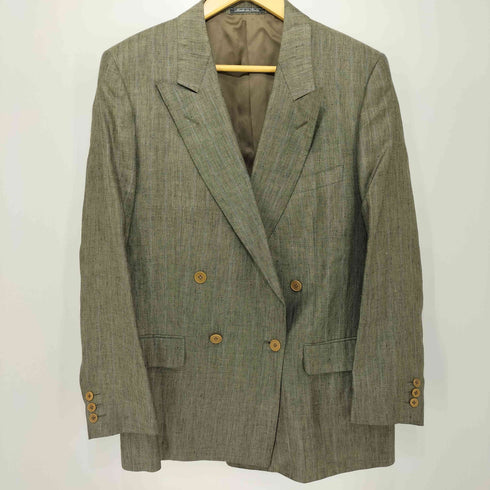 ermenegildo zegna イタリア製 リネン ピークドラペル ダブルプレスト テーラードジャケット メンズ 50