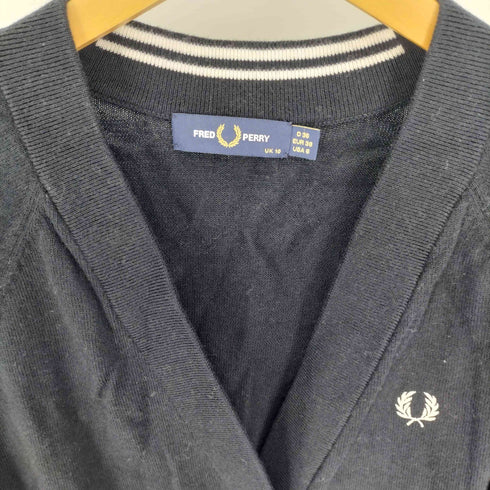 フレッドペリー FRED PERRY V-Neck Cardigan Vネック カーディガン ワンポイント 刺繍 コットン ウール レディース UK:10
