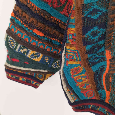 クージー COOGI 90S オーストラリア製 マルチカラー 総柄 3D ニット セーター メンズ import:M
