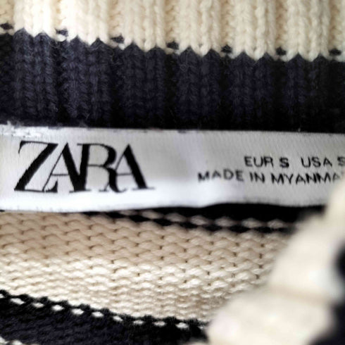 ザラ ZARA ハイネックボーダーハーフジップコットンニット レディース import:S